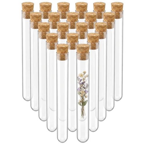 20Pcs Plastic Test Tubes with Cork Stoppers, Clear Vials with Seal Cap, 12ml Test Tubes for Plants Candy Jewelry Seed Beads Powder Spice Liquid Storage DIY Decoration(12 * 100mm)