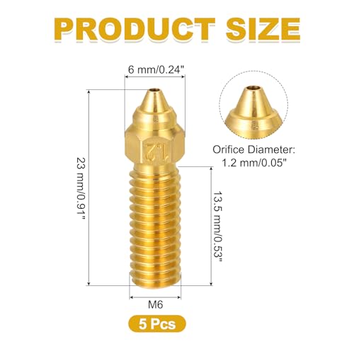 uxcell 5 Pcs 1.2mm Brass Nozzles M6 Thread for K1 3D Printers - size: 1.2mm
