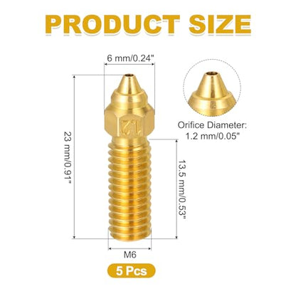 uxcell 5 Pcs 1.2mm Brass Nozzles M6 Thread for K1 3D Printers - size: 1.2mm