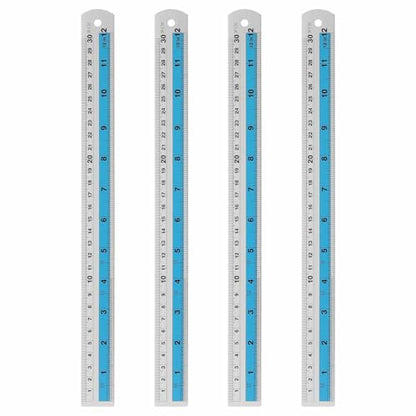 HARFINGTON 4pcs Metal Straight Ruler 30cm Metric SAE Aluminum Alloy Measuring Rulers Scale Tools with Hole for Measure Study Reading Classroom Office, Blue - color: Blue, size: 30cm