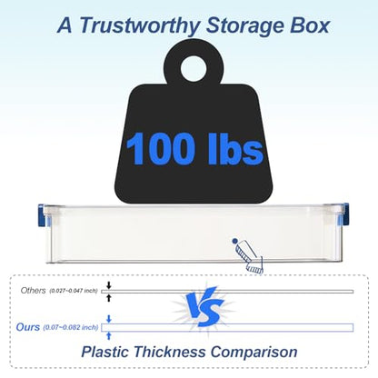 CATOOMUU 16-Pack 9x13 Shallow Flat Clear Plastic Storage Boxes - color: Large-Blue-16-Pack