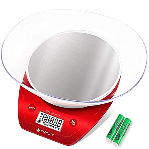 Etekcity Food Kitchen Scale with Bowl, 0.1g, Grams and Ounces - color: Chili Red, size: 11lb