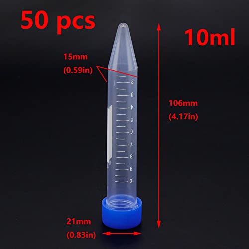 Antrader 10mL Plastic Graduated Centrifuge Tubes w Screw Cap(Blue,50 PCS) - color: Blue, size: 10mL