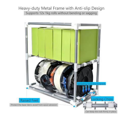 3D Printer Filament Rack - 2 Tiers Metal Filament Storage with Cloth Cover,Moisture Proof Storage Organizer for PLA, PETG, ABS - Space Saving Spool Stand with Ziplock Vacuum Storage Bags