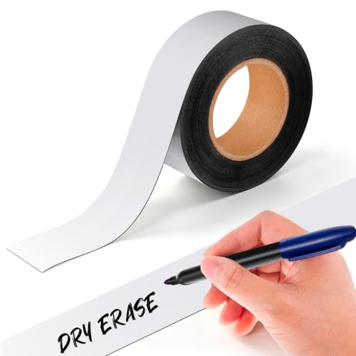 2" x50ft Dry Erase Magnetic Tape Roll, Flexible Magnetic Label Strip - size: 2"x50ft