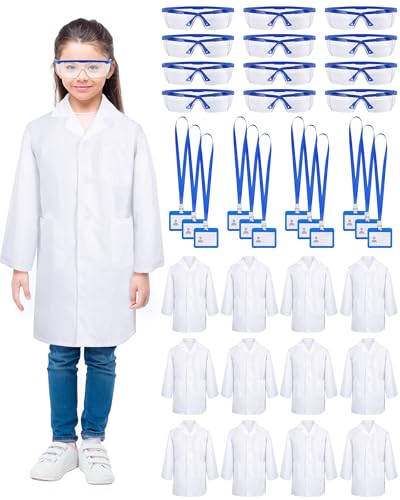 Xtinmee 12 Sets Kids Lab Coat Science Kit Bulk, White, Large - size: Large