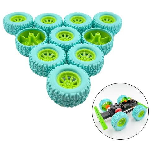 10PCS Toy Wheel Model Car Rubber Tire Wheel with 5PCS Shaft Round Rod Axles for RC Car Truck Robot DIY Model Building Parts (2.5x48mm Blue) - style: 2.5x48mm Blue