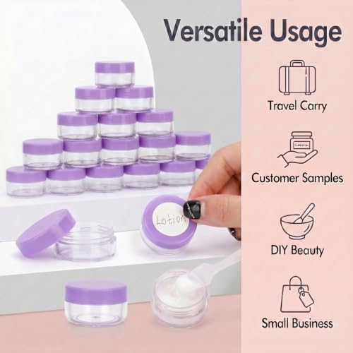 5 Gram Sample Containers 50 Count Small Travel Containers with Lids - color: Purple