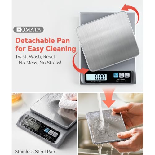 BOMATA 13lb/0.1g Precision Digital Food Scale for Kitchen, Grams and Ounces - color: Grey Rechargeable
