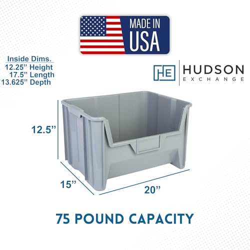 HE HUDSON EXCHANGE 20" x 15" x 12.5" (54 Pack) Plastic Giant Stackable Hopper Bin, Gray - color: Gray, size: 54 Pack