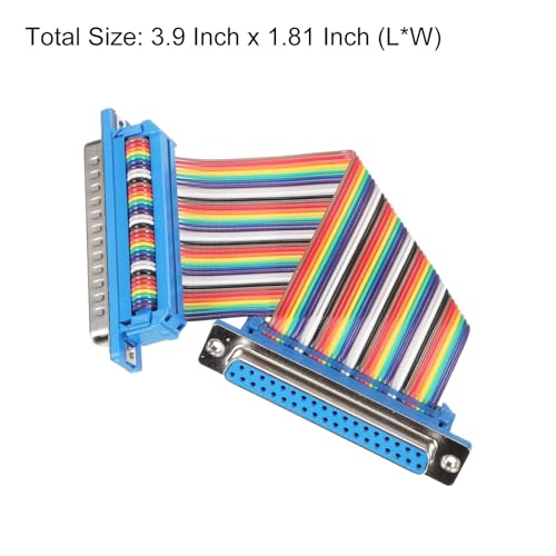 MECCANIXITY IDC Rainbow Wire Flat Ribbon Cable DB37 Male to DB37 Male 3.9 Inch Length 2.54mm Pitch Breadboard Jumper Wires for Electronic Projects - size: 3.9 Inch, style: DB37 Male to DB37 Male