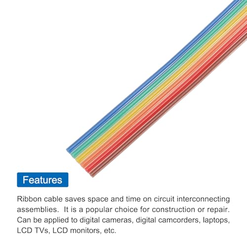 MECCANIXITY 1 Pcs 6 Pin Flat Rainbow Ribbon Cable 6.6 ft 1.27mm Pitch Breadboard Jumper Wires for Electronic Projects - size: 6.6 Ft, style: 6P