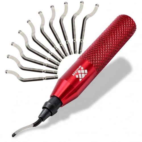 AFA Tooling Deburring Tool, 11 M35 Blades, Red CNC Anodized Aluminum Handle - style: 11 Blades (BS1018)