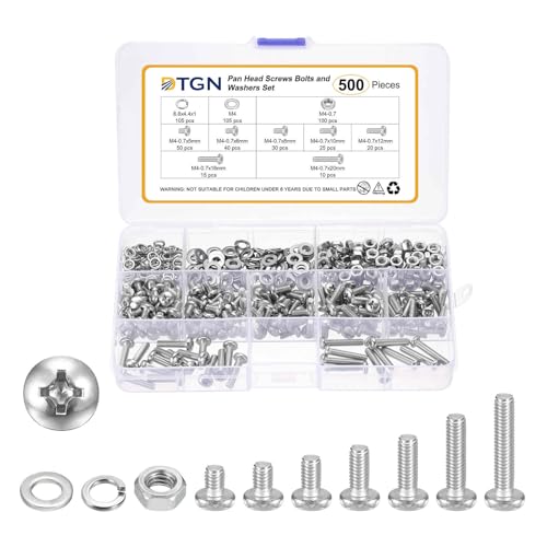 DTGN M4-0.7 Phillips Pan Head Bolt W/Nut Washer 304 Silver 500pcs - size: M4-0.7x5/6/8/10/12/16/20