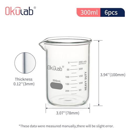 6 Pcs 300mL Glass Beaker Set, Low Form Beakers, Graduated Glass Beakers for Lab, Classroom, Craft, Kitchen,BKLG300A6-X - style: 6 Pcs of 300ml