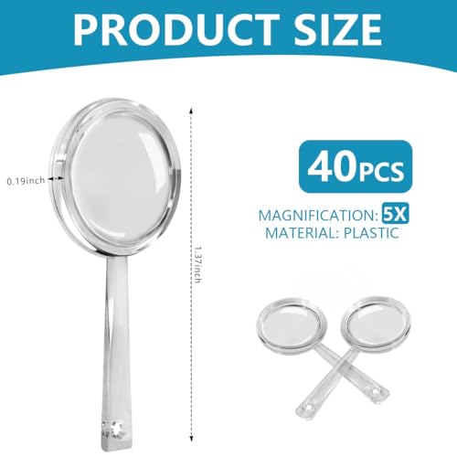 OBTANIM 40 Pack Mini Plastic Handheld Magnifying Glasses Portable Reading Magnifier for Senior and Kids, Hand Lens 5X Magnifier for Home, Indoor and Outdoor Use - size: 40 Pack