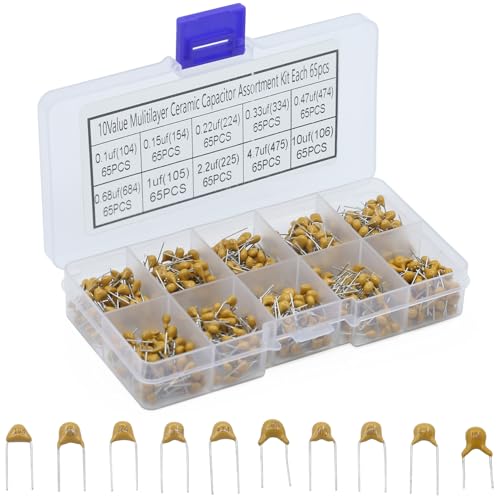 Seentech 650PCS Ceramic Capacitor Assortment Kit – 10 Value Multilayer Capacitors from 0.1uF to 10uF with Labeled Storage Box for DIY Electronics, Repair & Prototyping