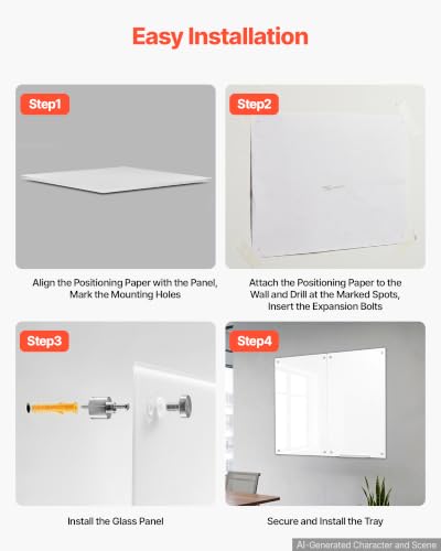 VEVOR Glass Dry Erase Board 48"x36" White Magnetic Whiteboard - color: White, size: 48"W x 36"H