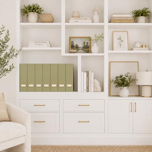 BLU MONACO | Set of 6 Foldable Magazine File Holders in Earth Green | Heavy-Duty Vertical File Organizers with Label Holders | Desk Organizer Set for Paperwork, Documents & Office Storage - color: Earth Green