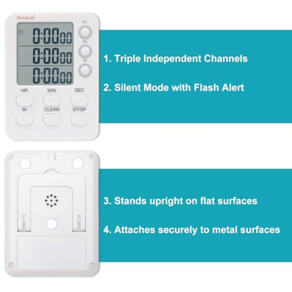 stonylab 3 Channel Digital Timer, Triple Independent Count Up and Count Down Timing with Silent Operation Function, for Laboratory Experiments