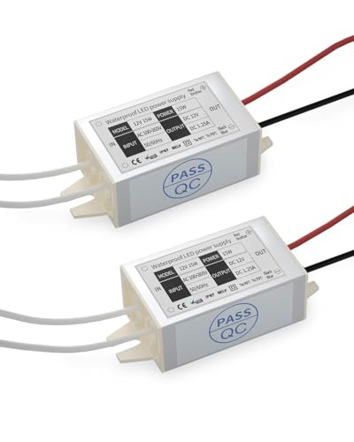 Lustaled DC 12V Power Supply Driver Transformer - 15W Waterproof IP67 120VAC to 12V DC Converter Constant Voltage Switching Power Supply for LED Strip Lights, G4 MR11 MR16 Display (2-Pack) - style: 15W 12V - 2 Pack