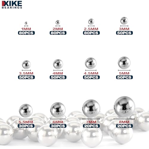 XIKE 1-8mm Chrome Steel Balls G16 Assortment Kit (590 Pcs 12 Sizes) - size: 12 Sizes