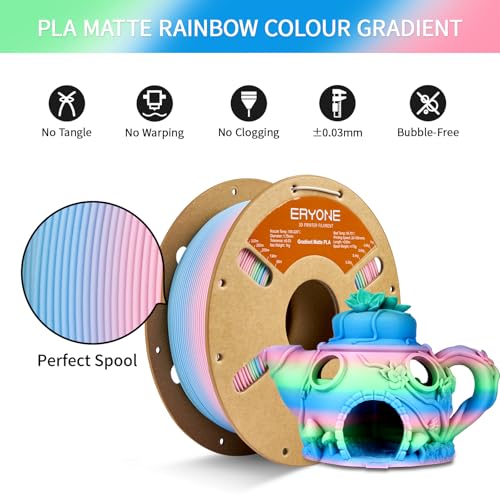 ERYONE Matte Gradient Rainbow 3D Printer PLA Filament 1.75 +/- 0.03mm, Matte Multicolor Filament PLA 1KG(2.2LBS) Spool, Fairy (Pink Green Blue) - color: Matte Gradient Fairy, size: 1KG