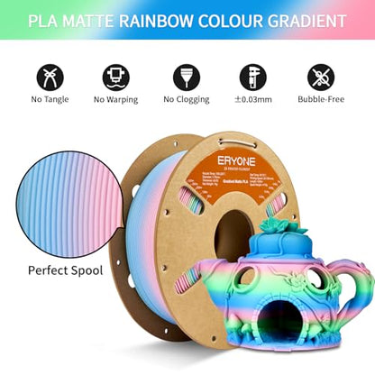 ERYONE Matte Gradient Rainbow 3D Printer PLA Filament 1.75 +/- 0.03mm, Matte Multicolor Filament PLA 1KG(2.2LBS) Spool, Fairy (Pink Green Blue) - color: Matte Gradient Fairy, size: 1KG