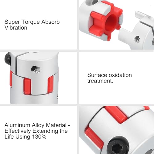 uxcell D30 L35 12mm to 14mm Flexible Plum Shaft Coupling Aluminum Motor Connector Flexible Spider Coupler for 3D Printer CNC Machine and Servo Stepper Motor (Silver Tone/Red)