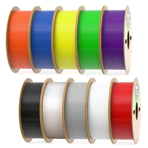 PLA Pro 3D Printer Filament 10 Packs, 1.75mm No Tangle, Each Spool Net Weight 1KG, in Total 10KG Bundles, Black+White+Grey+Clear+Blue+Green+Orange+Red+Yellow+Purple - color: 1kg-10 Colors