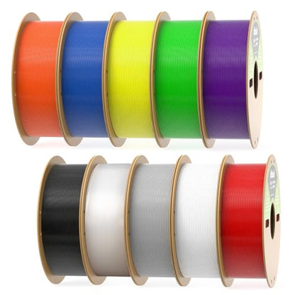 PLA Pro 3D Printer Filament 10 Packs, 1.75mm No Tangle, Each Spool Net Weight 1KG, in Total 10KG Bundles, Black+White+Grey+Clear+Blue+Green+Orange+Red+Yellow+Purple - color: 1kg-10 Colors