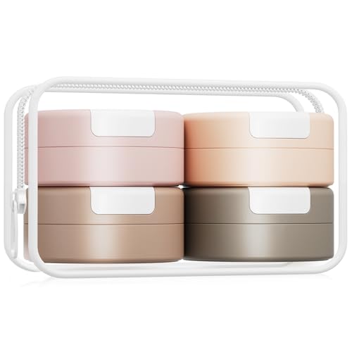 Gemice Travel Containers for Toiletries, Magnetic Travel Containers, TSA Approved Cream Jars with Toiletry Bag, Leak-proof Small 1oz Capsules Set with Multiple Labels for Organization (4 Pack)