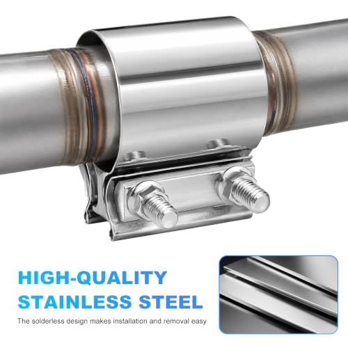 2 PCS Exhaust Clamp, Stainless Steel Butt Joint Band Muffler Clamp with Nuts, Durable Butt Joint Exhaust Pipe Sleeve Coupler Replacement for Most Vehicles, Car Accessories (2.5“) - color: 2.5“, 2 Pcs