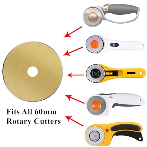 HEADLEY TOOLS Titanium Coated 60mm Rotary Cutter Blades 10 Pack Fits Olfa, Fiskars, Replacement Rotary Blade for Arts Crafts Sewing