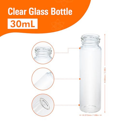 PEKYBIO 20PCS 30ML Clear Small Liquid Sample Glass Vials with Screw Caps - size: 30 ml (20 pieces)