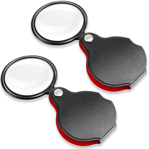 2 PCS 10X Small Magnifying Glass, 1.97 in Pocket Magnifying Glass, Mini Folding Magnifier with 360° Rotating Protective Case for Seniors Reading, Kids Exploration, Jewelry & Coin Inspection