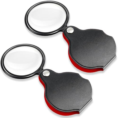 2 PCS 10X Small Magnifying Glass, 1.97 in Pocket Magnifying Glass, Mini Folding Magnifier with 360° Rotating Protective Case for Seniors Reading, Kids Exploration, Jewelry & Coin Inspection