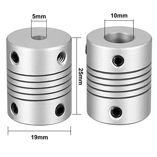 RANIT 5Pcs Aluminum Alloy Shaft Coupling Flexible Coupler Motor Connector Joint (5mm to 10mm,L25xD19) - size: 5mm to 10mm,L25xD19