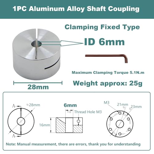 Aluminum Alloy Shaft Coupling, 6 mm Inner Dia Clamping Fixed Type Coupler Connector for Connecting Motor and Wheel DIY Model RC Parts (1Piece - style: 6mm Clamping Coupling
