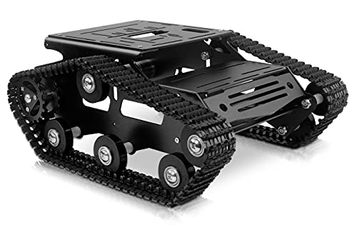 Smart Robot Car Chassis Kit Full Metal Big Tank Chassis with 2WD Motors for Arduino Raspberry Pi Jetson Python DIY Smart Car Learning Kit(Black, with DC Motor) - color: Black