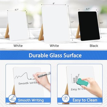 Desktop Glass Whiteboard, 9.5"x 6.7" Desk Dry Erase Board with Wood Stand - color: Stand-white a