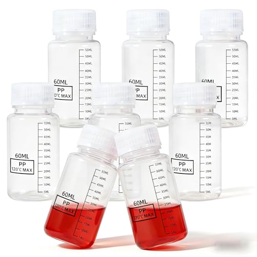 ASEVAT Wide Mouth Plastic Bottles Reagent Bottle, Scaled Pill Bottle Laboratory Chemical Container with Screw Cap, Plastic Sample Containers for Storage or Home (Clear, 2 oz) - color: Clear, size: 2 oz