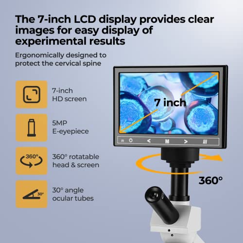 [Blood Version] Vabiooth Dual-View Compound Monocular Microscope 40X-2500X Magnification with 7" LCD Screen 5MP E-Eyepiece, Adjustable Mechanical Stage, Aluminum Carry Box for observing Live Blood - style: Blood