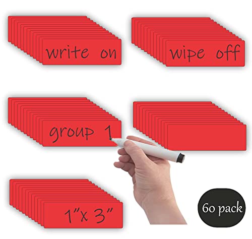STTMGN Magnetic Labels Dry Erase (1x3,Pack of 60),Write On Magnets(Red) - color: Red 60pcs, size: 1X3"