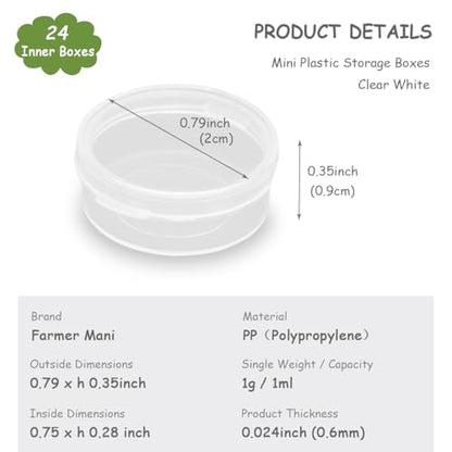 Small Bead Organizers, 24 Pieces Mini Clear Plastic Round Storage Jars for Beads,Buttons, Jewelry