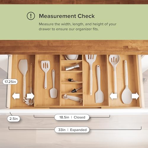 KitchenEdge Utensil & Junk Drawer Organizer, 19-33 in, Bamboo - color: Natural Bamboo, size: From 19" to 33" Wide