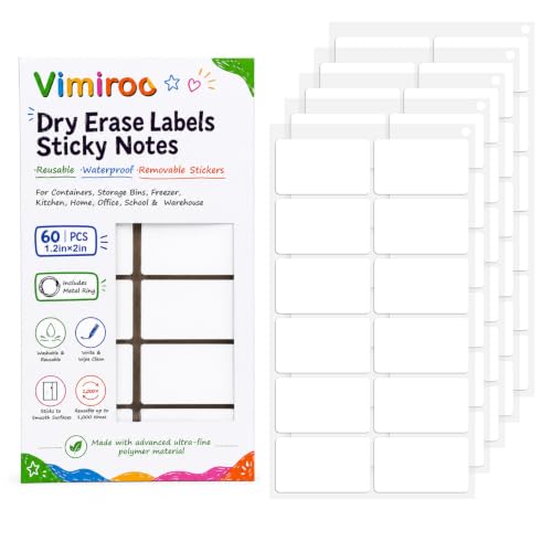 Dry Erase Labels Stickers, Reusable, White, 60 Pack, 1.2 x 2 Inch - color: White