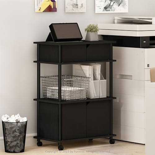 Furinno Turn-N-Tube Toolless Multipurpose Printer Stand Display Storage Shelf Cabinet with Wheels, Americano/Black - color: Americano/Black, size: Cabinet with Wheels