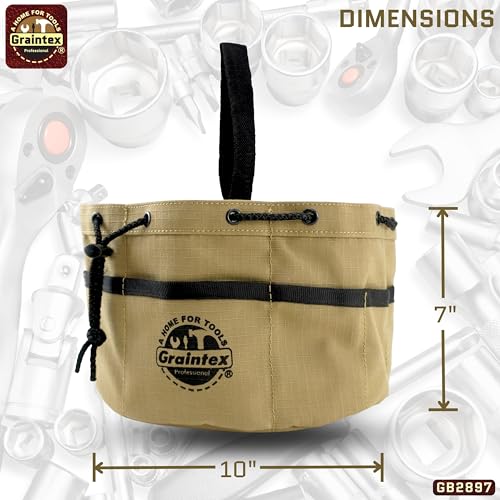 Graintex GB2897 18 Pockets Grab Bag Khaki Color Rip-Stop Canvas Drawstring Closure, Small Parts Organizer Bag, Parachute for Screws, Tools, - color: Khaki