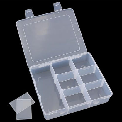 9 Grid Adjustable Partition Plastic Parts Box Transparent Storage Box For Jewelry Craft Accessories Electronic Components Screws Nails Fishing Gear Classified Storage 7.2x6.1x1.7 Inch